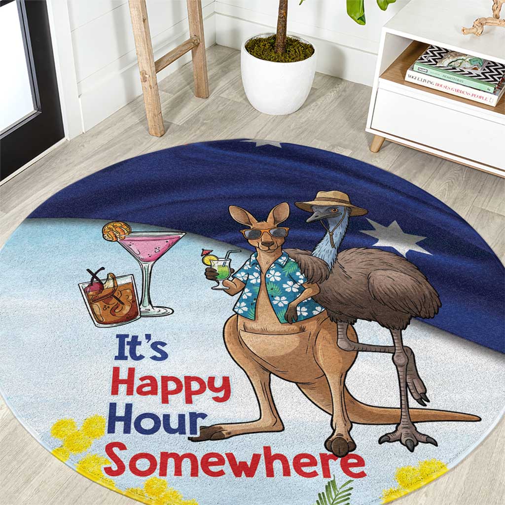 Chilling Kangaroo and Emu Australia Round Carpet It's Happy Hour Somewhere - Aussie Hoodie