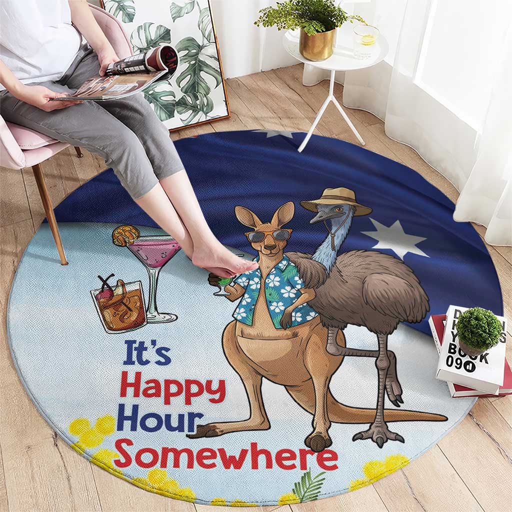 Chilling Kangaroo and Emu Australia Round Carpet It's Happy Hour Somewhere - Aussie Hoodie