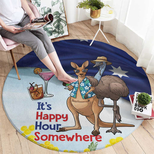 Chilling Kangaroo and Emu Australia Round Carpet It's Happy Hour Somewhere - Aussie Hoodie