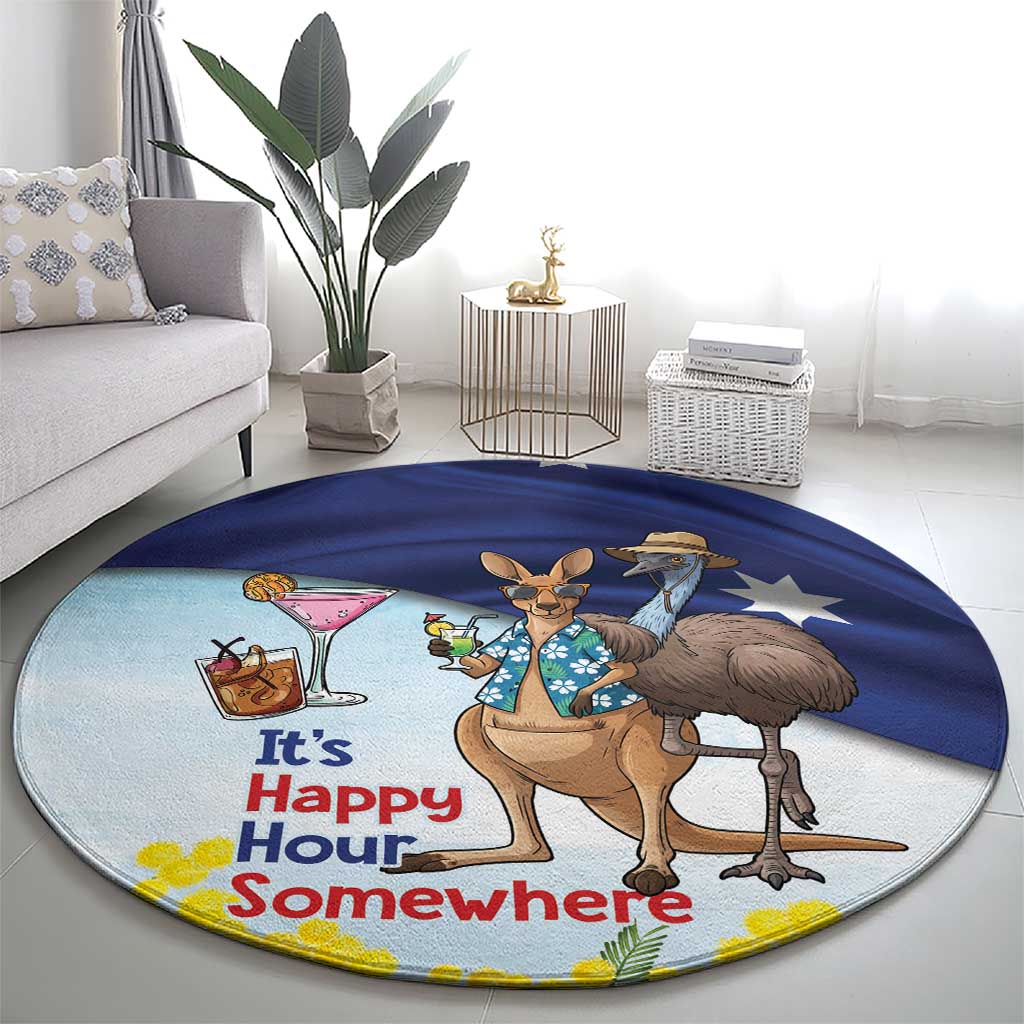 Chilling Kangaroo and Emu Australia Round Carpet It's Happy Hour Somewhere - Aussie Hoodie
