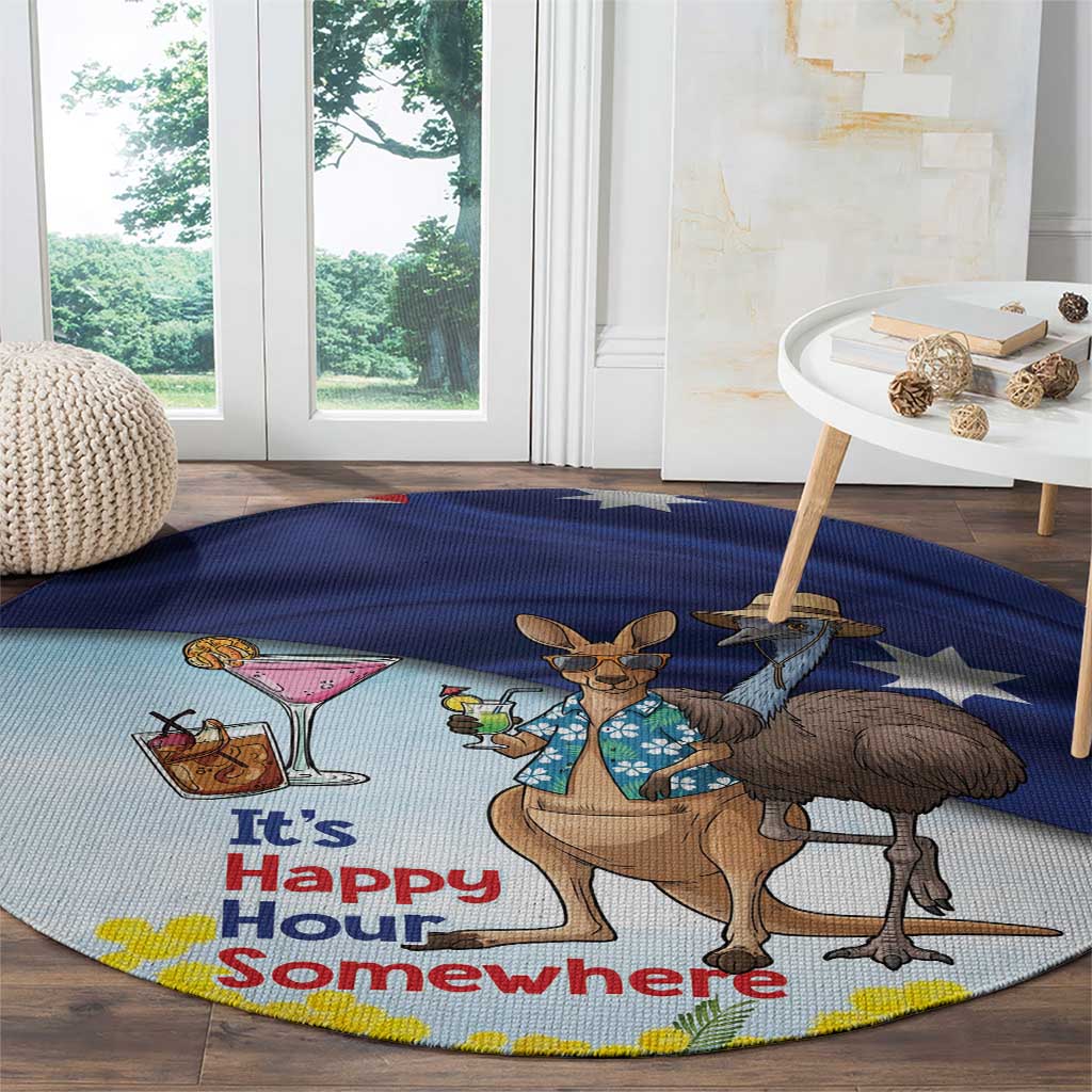 Chilling Kangaroo and Emu Australia Round Carpet It's Happy Hour Somewhere - Aussie Hoodie