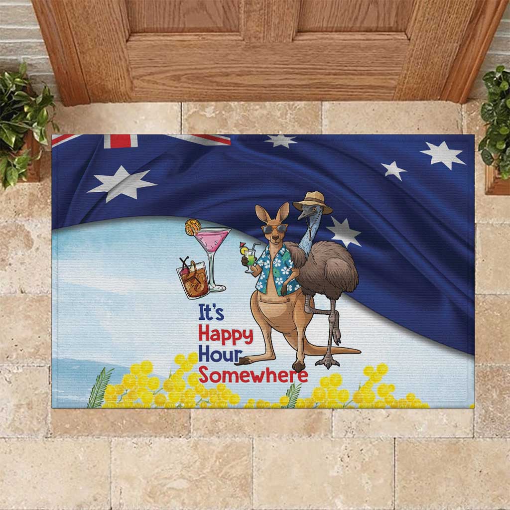 Chilling Kangaroo and Emu Australia Rubber Doormat It's Happy Hour Somewhere - Aussie Hoodie