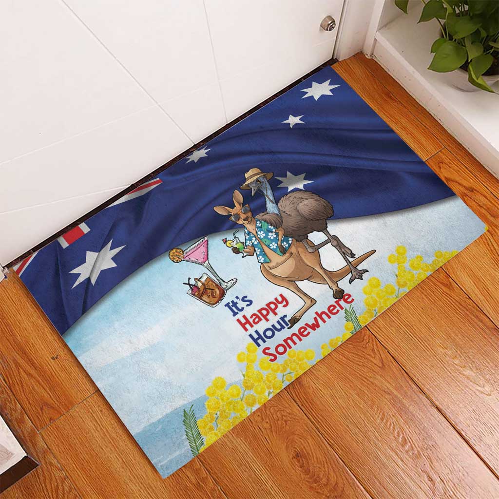 Chilling Kangaroo and Emu Australia Rubber Doormat It's Happy Hour Somewhere - Aussie Hoodie