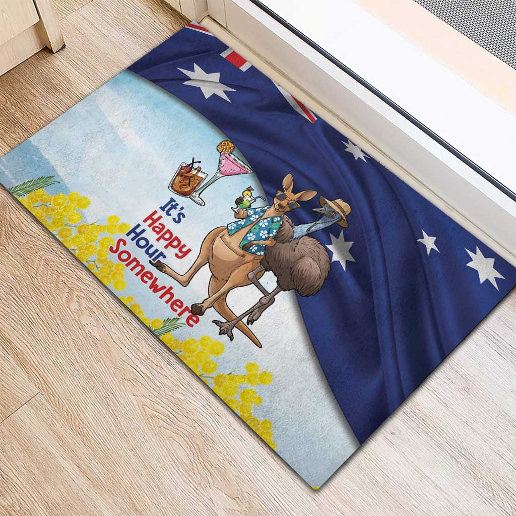 Chilling Kangaroo and Emu Australia Rubber Doormat It's Happy Hour Somewhere - Aussie Hoodie