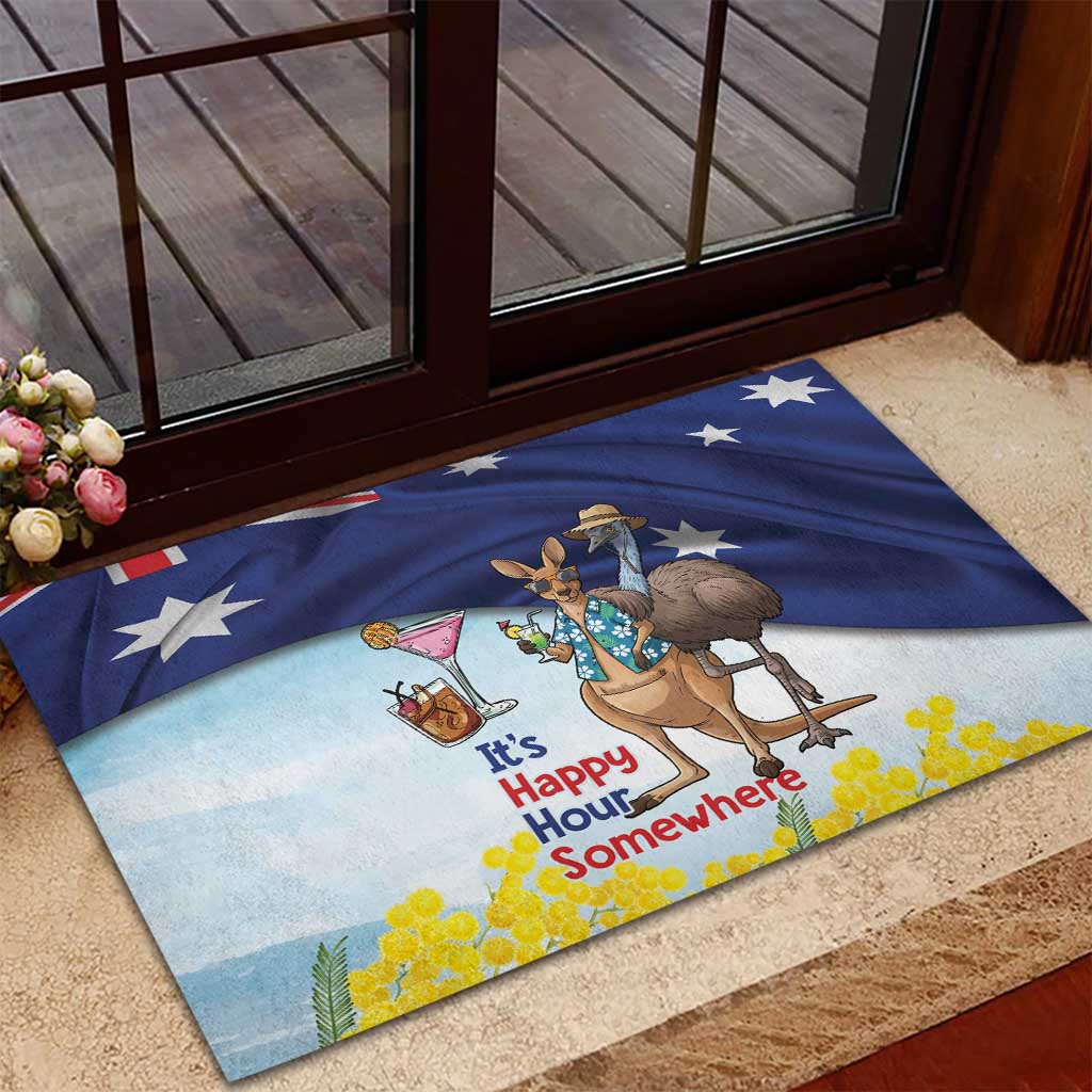 Chilling Kangaroo and Emu Australia Rubber Doormat It's Happy Hour Somewhere - Aussie Hoodie