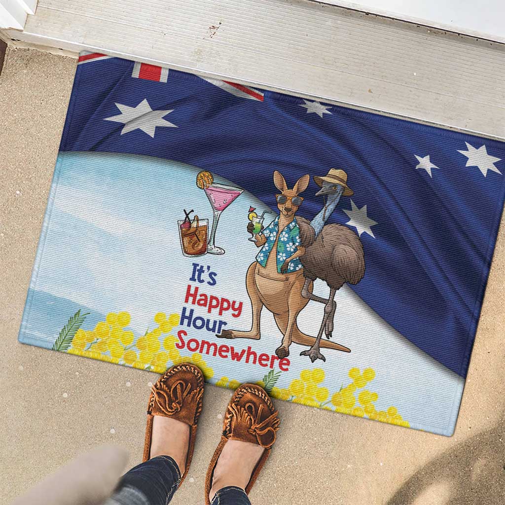 Chilling Kangaroo and Emu Australia Rubber Doormat It's Happy Hour Somewhere - Aussie Hoodie