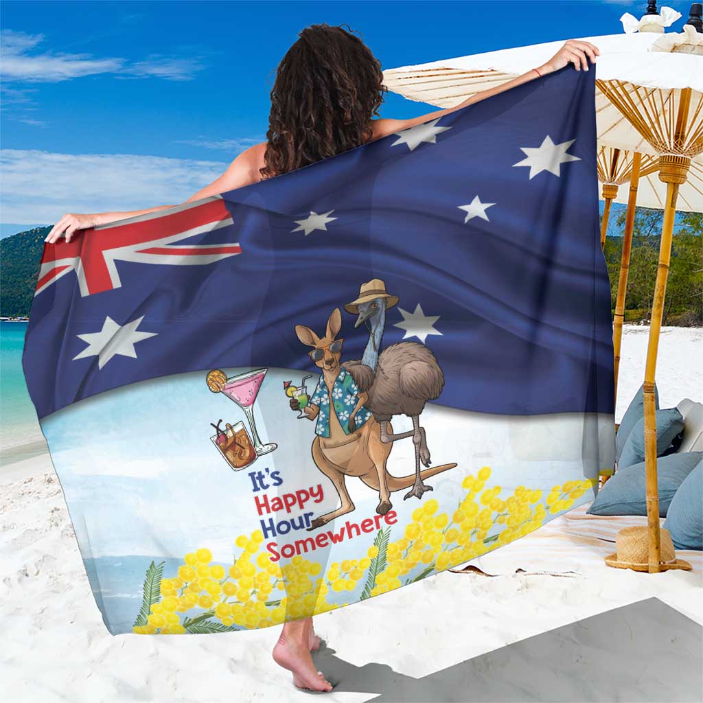 Chilling Kangaroo and Emu Australia Sarong It's Happy Hour Somewhere - Aussie Hoodie