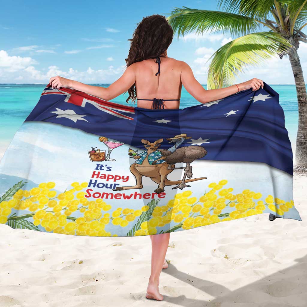 Chilling Kangaroo and Emu Australia Sarong It's Happy Hour Somewhere - Aussie Hoodie