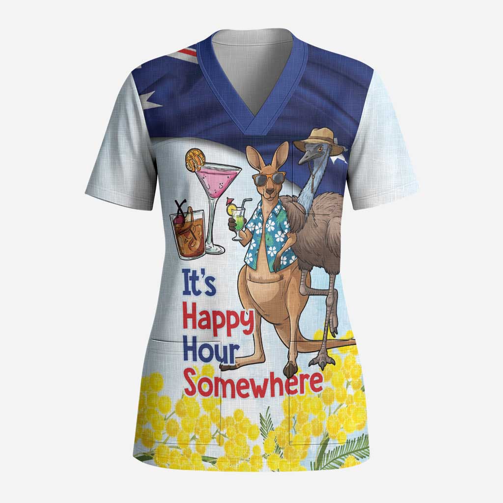 Chilling Kangaroo and Emu Australia Scrub Top It's Happy Hour Somewhere - Aussie Hoodie