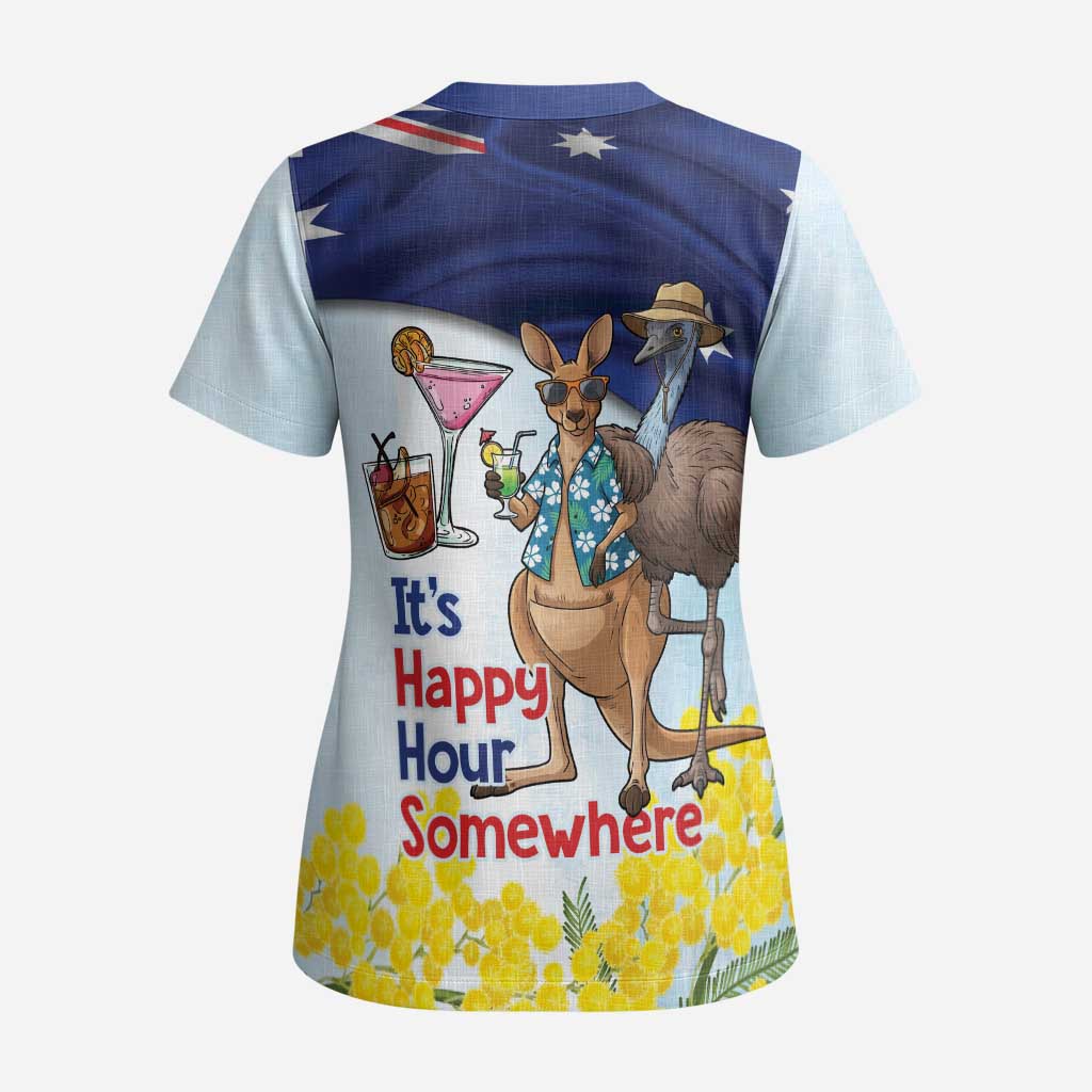 Chilling Kangaroo and Emu Australia Scrub Top It's Happy Hour Somewhere - Aussie Hoodie