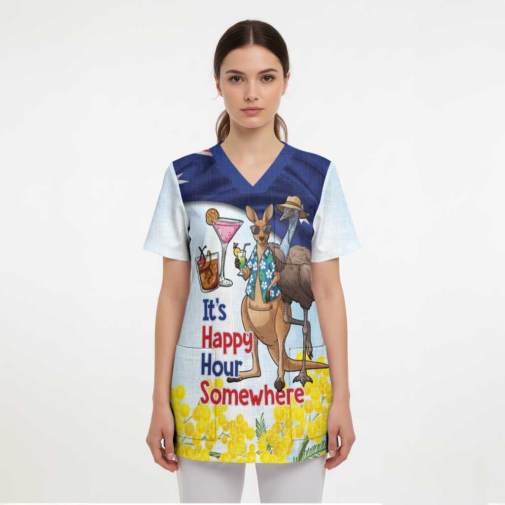 Chilling Kangaroo and Emu Australia Scrub Top It's Happy Hour Somewhere - Aussie Hoodie