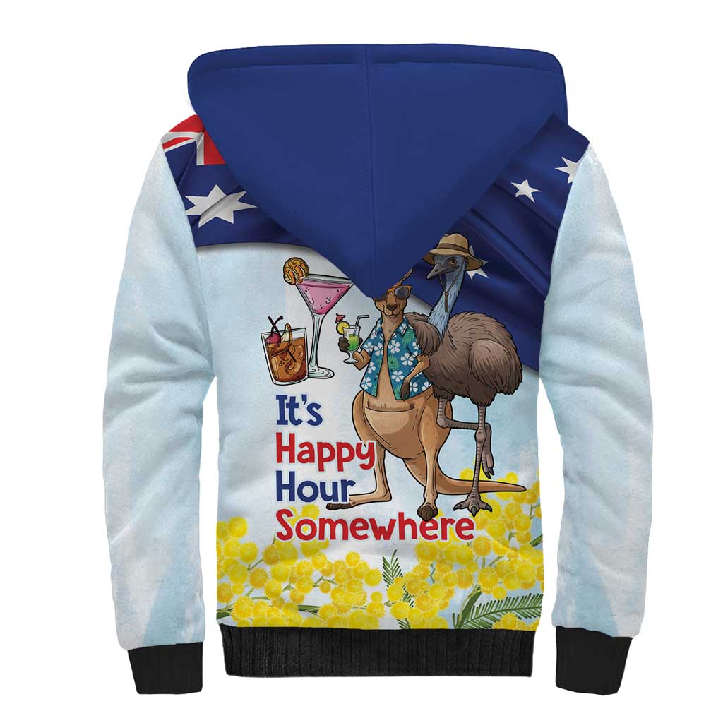 Chilling Kangaroo and Emu Australia Sherpa Hoodie It's Happy Hour Somewhere - Aussie Hoodie