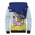 Chilling Kangaroo and Emu Australia Sherpa Hoodie It's Happy Hour Somewhere - Aussie Hoodie