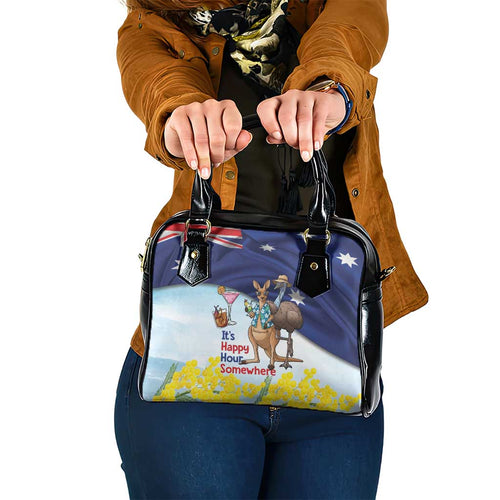 Chilling Kangaroo and Emu Australia Shoulder Handbag It's Happy Hour Somewhere - Aussie Hoodie