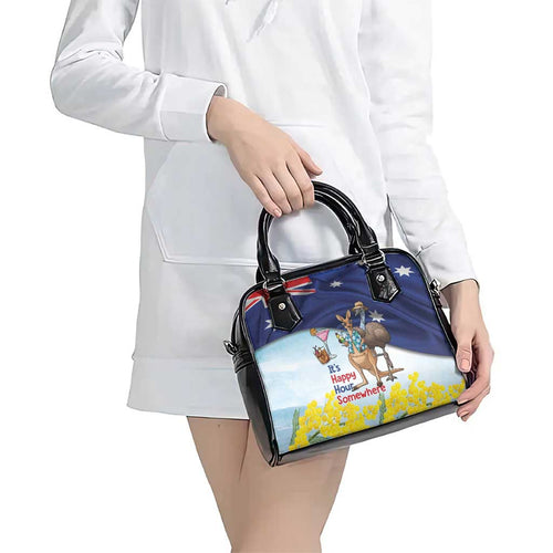 Chilling Kangaroo and Emu Australia Shoulder Handbag It's Happy Hour Somewhere - Aussie Hoodie