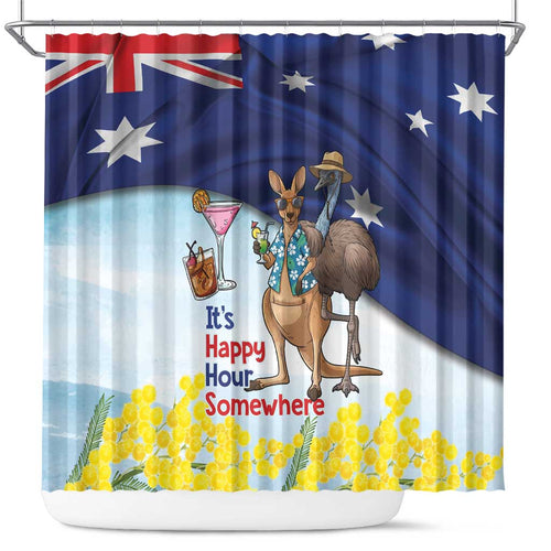 Chilling Kangaroo and Emu Australia Shower Curtain It's Happy Hour Somewhere - Aussie Hoodie