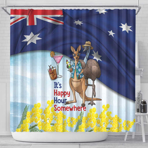 Chilling Kangaroo and Emu Australia Shower Curtain It's Happy Hour Somewhere - Aussie Hoodie