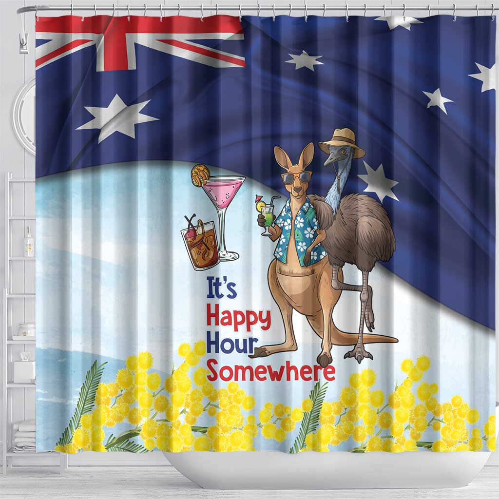 Chilling Kangaroo and Emu Australia Shower Curtain It's Happy Hour Somewhere - Aussie Hoodie