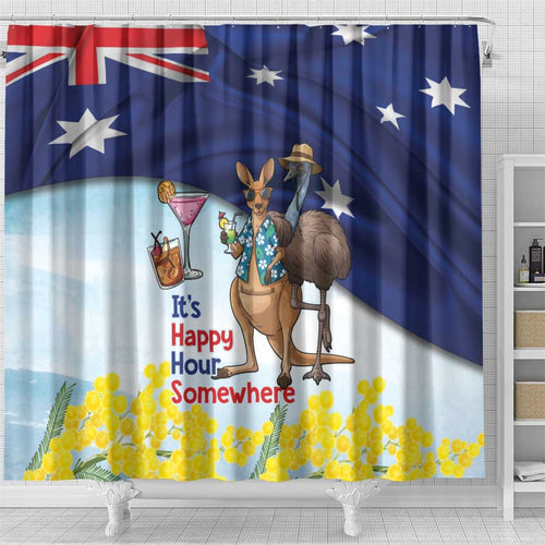 Chilling Kangaroo and Emu Australia Shower Curtain It's Happy Hour Somewhere - Aussie Hoodie