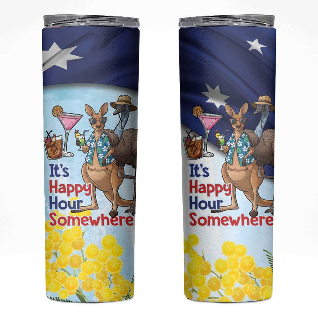 Chilling Kangaroo and Emu Australia Skinny Tumbler It's Happy Hour Somewhere - Aussie Hoodie