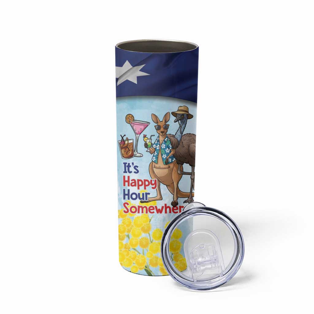 Chilling Kangaroo and Emu Australia Skinny Tumbler It's Happy Hour Somewhere - Aussie Hoodie
