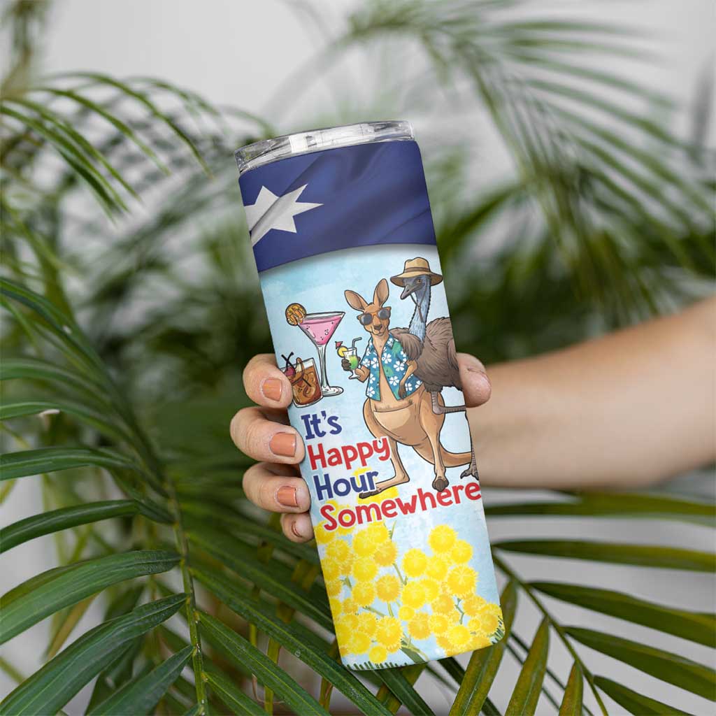 Chilling Kangaroo and Emu Australia Skinny Tumbler It's Happy Hour Somewhere - Aussie Hoodie