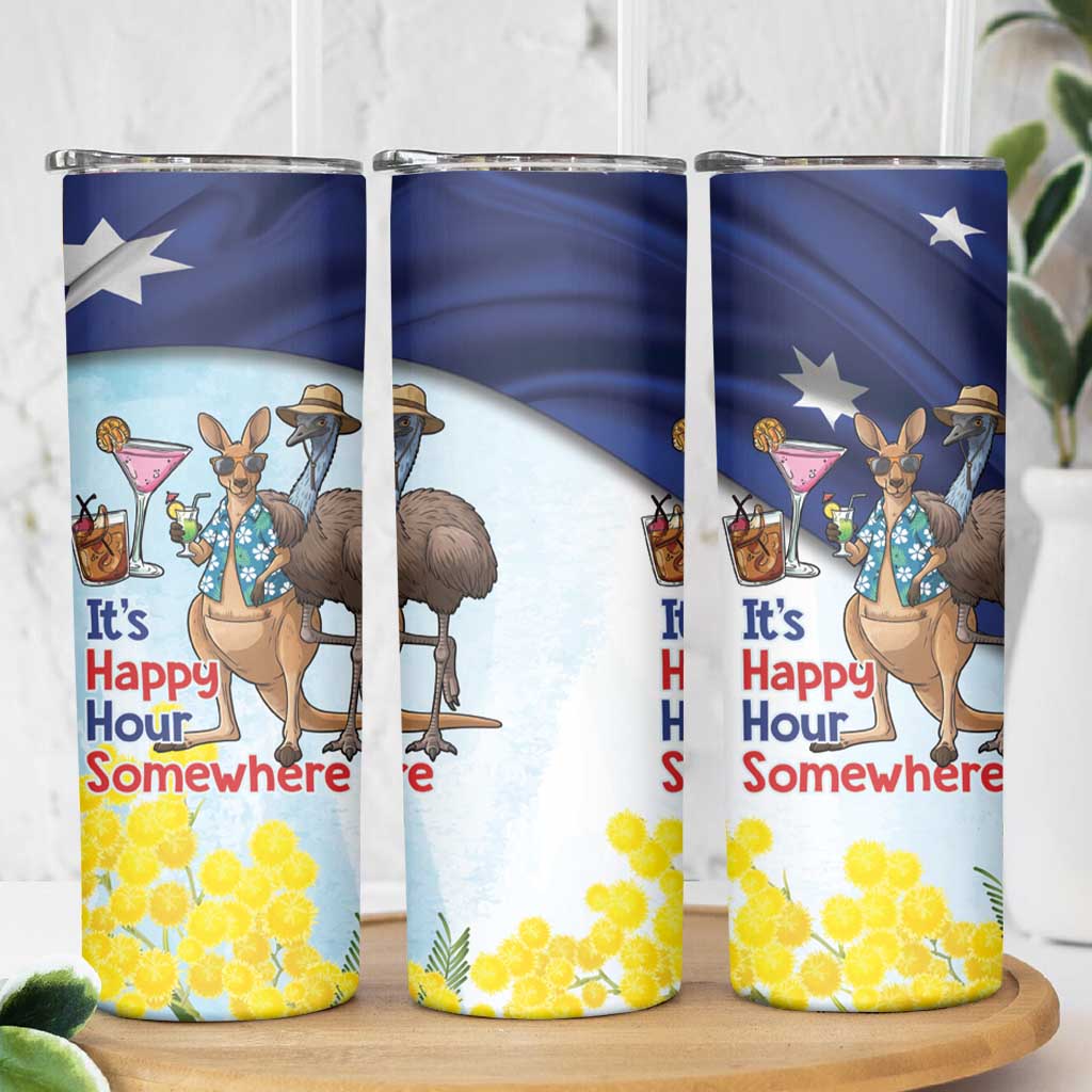 Chilling Kangaroo and Emu Australia Skinny Tumbler It's Happy Hour Somewhere - Aussie Hoodie