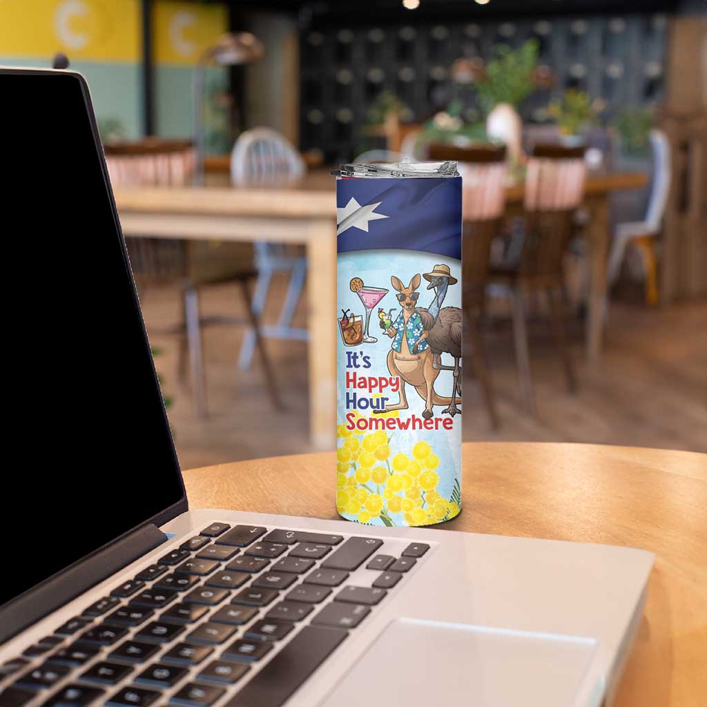 Chilling Kangaroo and Emu Australia Skinny Tumbler It's Happy Hour Somewhere - Aussie Hoodie