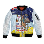 Chilling Kangaroo and Emu Australia Sleeve Zip Bomber Jacket It's Happy Hour Somewhere - Aussie Hoodie