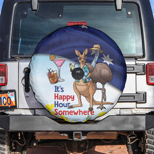 Chilling Kangaroo and Emu Australia Spare Tire Cover It's Happy Hour Somewhere - Aussie Hoodie