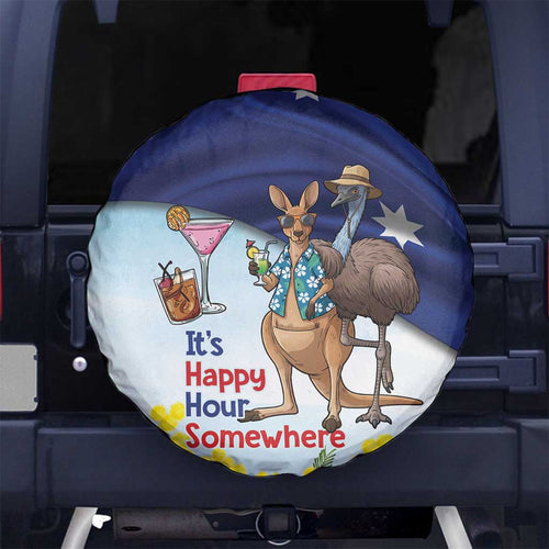 Chilling Kangaroo and Emu Australia Spare Tire Cover It's Happy Hour Somewhere - Aussie Hoodie