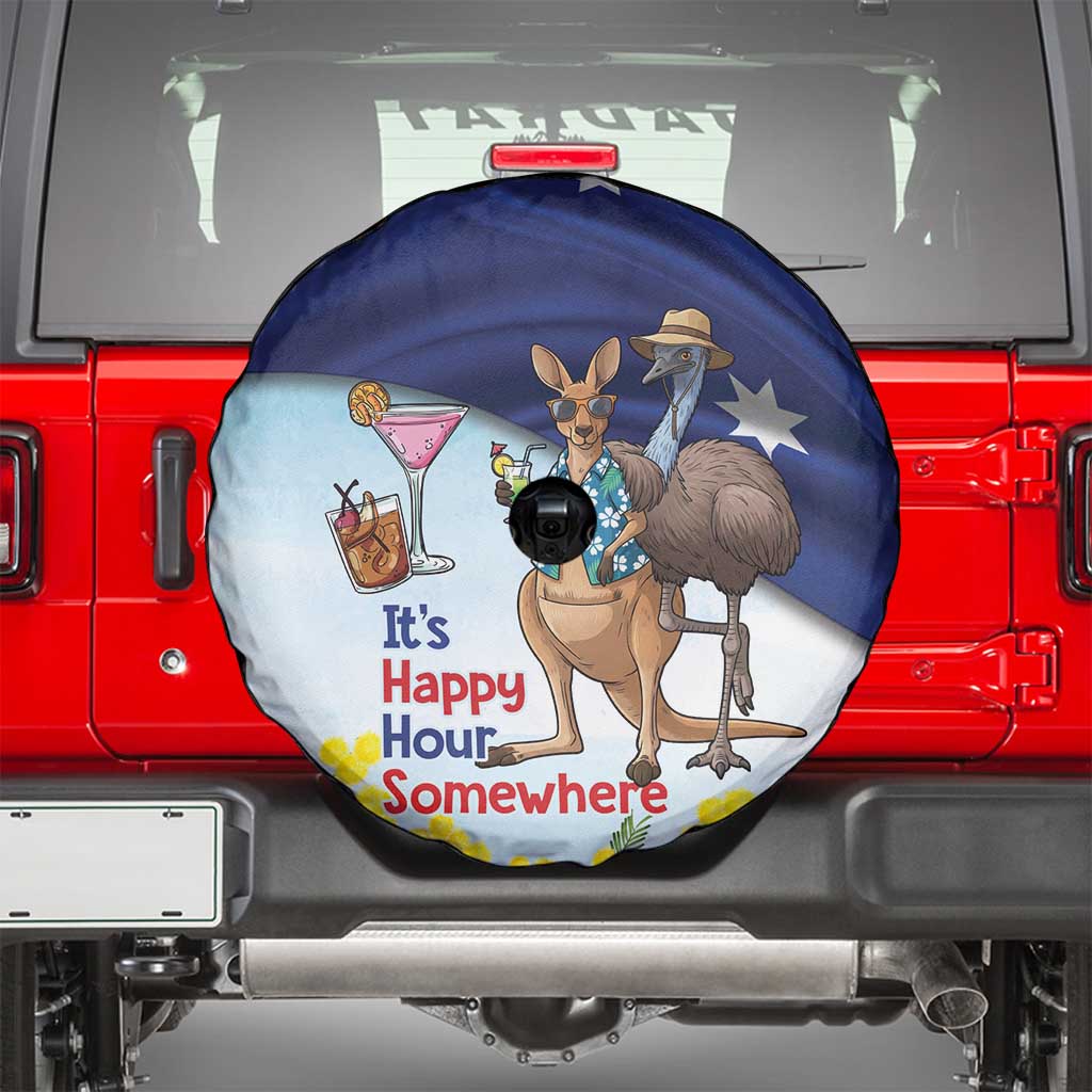 Chilling Kangaroo and Emu Australia Spare Tire Cover It's Happy Hour Somewhere - Aussie Hoodie