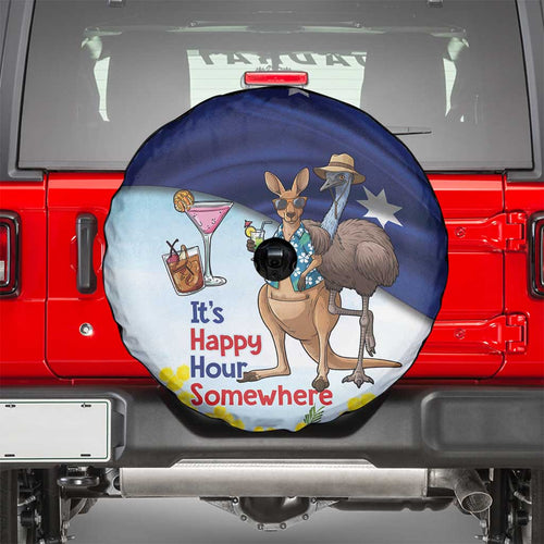 Chilling Kangaroo and Emu Australia Spare Tire Cover It's Happy Hour Somewhere - Aussie Hoodie