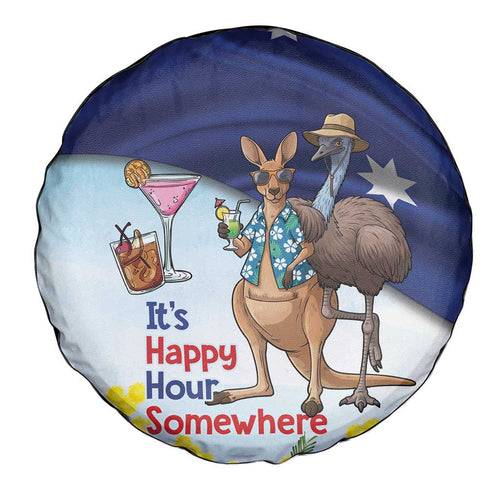 Chilling Kangaroo and Emu Australia Spare Tire Cover It's Happy Hour Somewhere - Aussie Hoodie