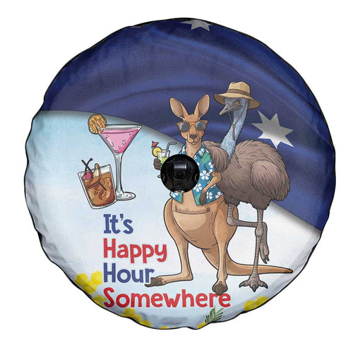 Chilling Kangaroo and Emu Australia Spare Tire Cover It's Happy Hour Somewhere - Aussie Hoodie