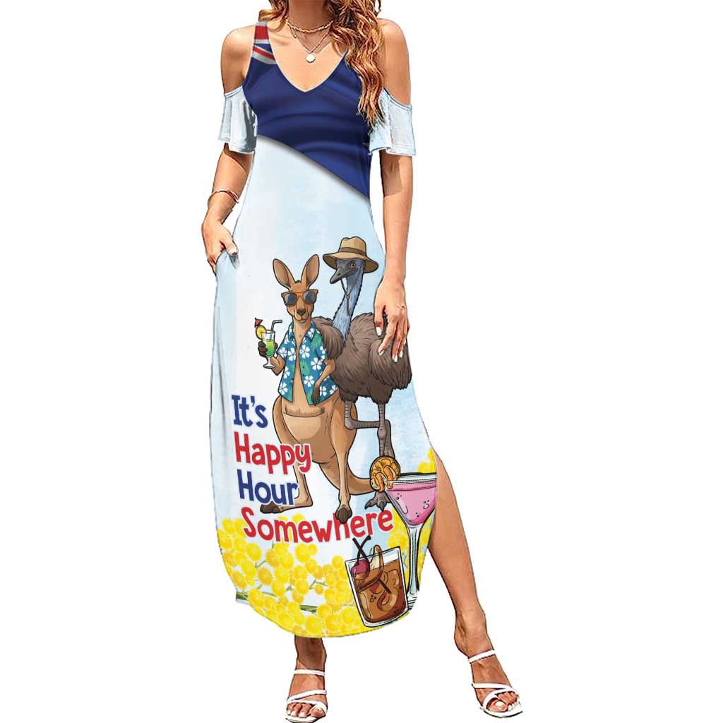 Chilling Kangaroo and Emu Australia Summer Maxi Dress It's Happy Hour Somewhere - Aussie Hoodie
