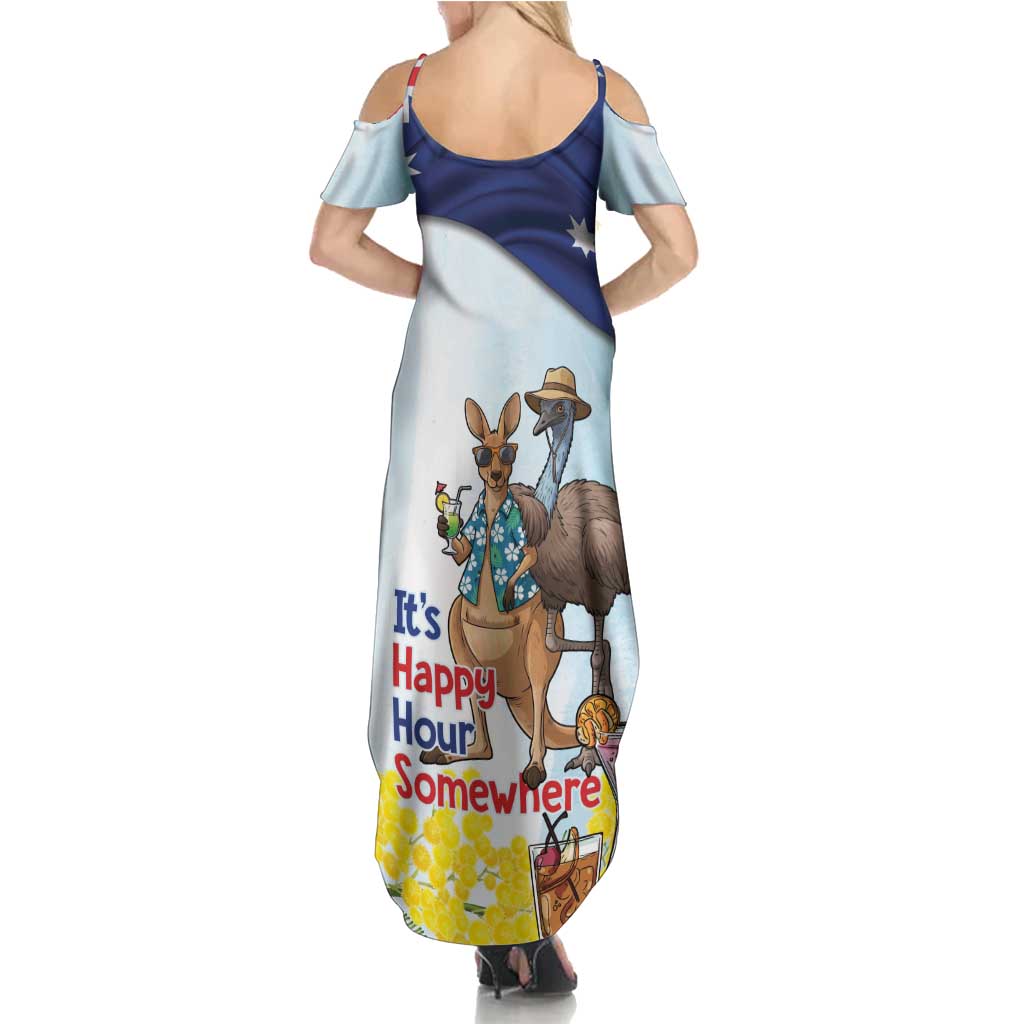 Chilling Kangaroo and Emu Australia Summer Maxi Dress It's Happy Hour Somewhere - Aussie Hoodie