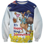 Chilling Kangaroo and Emu Australia Sweatshirt It's Happy Hour Somewhere - Aussie Hoodie