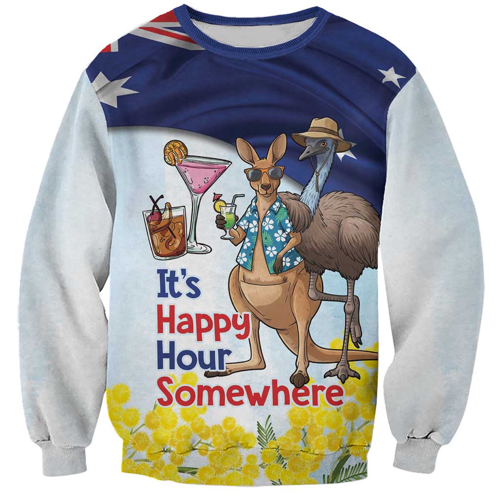 Chilling Kangaroo and Emu Australia Sweatshirt It's Happy Hour Somewhere - Aussie Hoodie