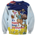 Chilling Kangaroo and Emu Australia Sweatshirt It's Happy Hour Somewhere - Aussie Hoodie