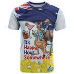 Chilling Kangaroo and Emu Australia T Shirt It's Happy Hour Somewhere - Aussie Hoodie
