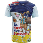 Chilling Kangaroo and Emu Australia T Shirt It's Happy Hour Somewhere - Aussie Hoodie