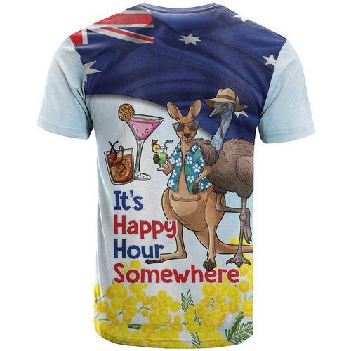 Chilling Kangaroo and Emu Australia T Shirt It's Happy Hour Somewhere - Aussie Hoodie