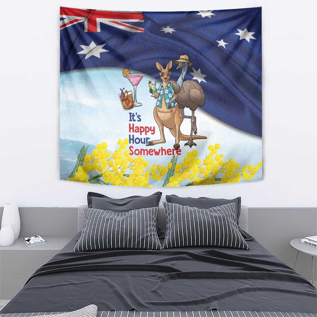 Chilling Kangaroo and Emu Australia Tapestry It's Happy Hour Somewhere - Aussie Hoodie