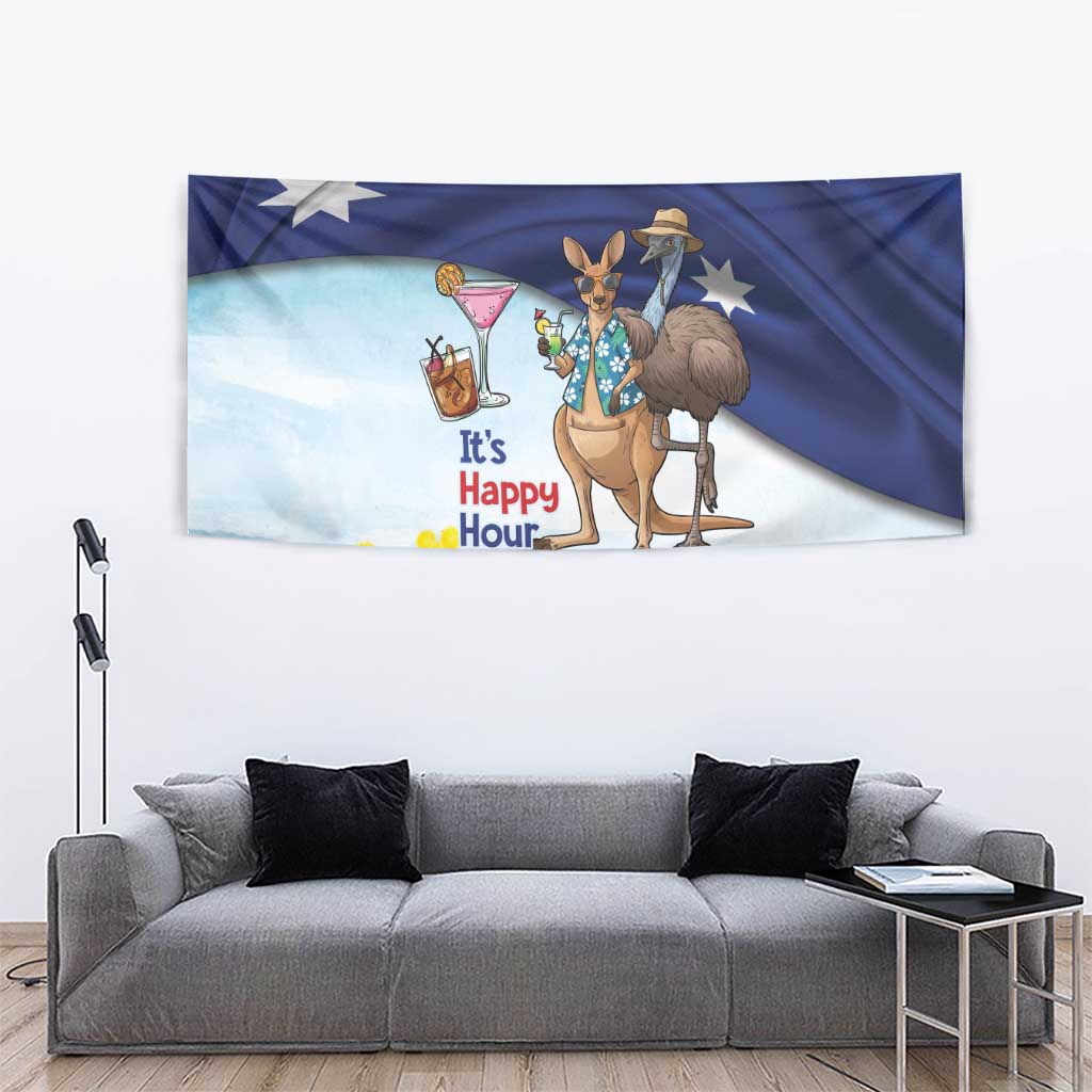 Chilling Kangaroo and Emu Australia Tapestry It's Happy Hour Somewhere - Aussie Hoodie