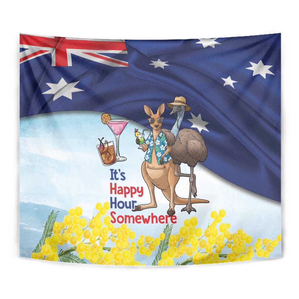 Chilling Kangaroo and Emu Australia Tapestry It's Happy Hour Somewhere - Aussie Hoodie