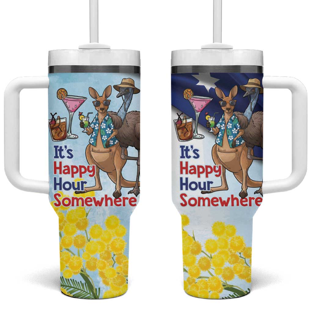 Chilling Kangaroo and Emu Australia Tumbler With Handle It's Happy Hour Somewhere - Aussie Hoodie
