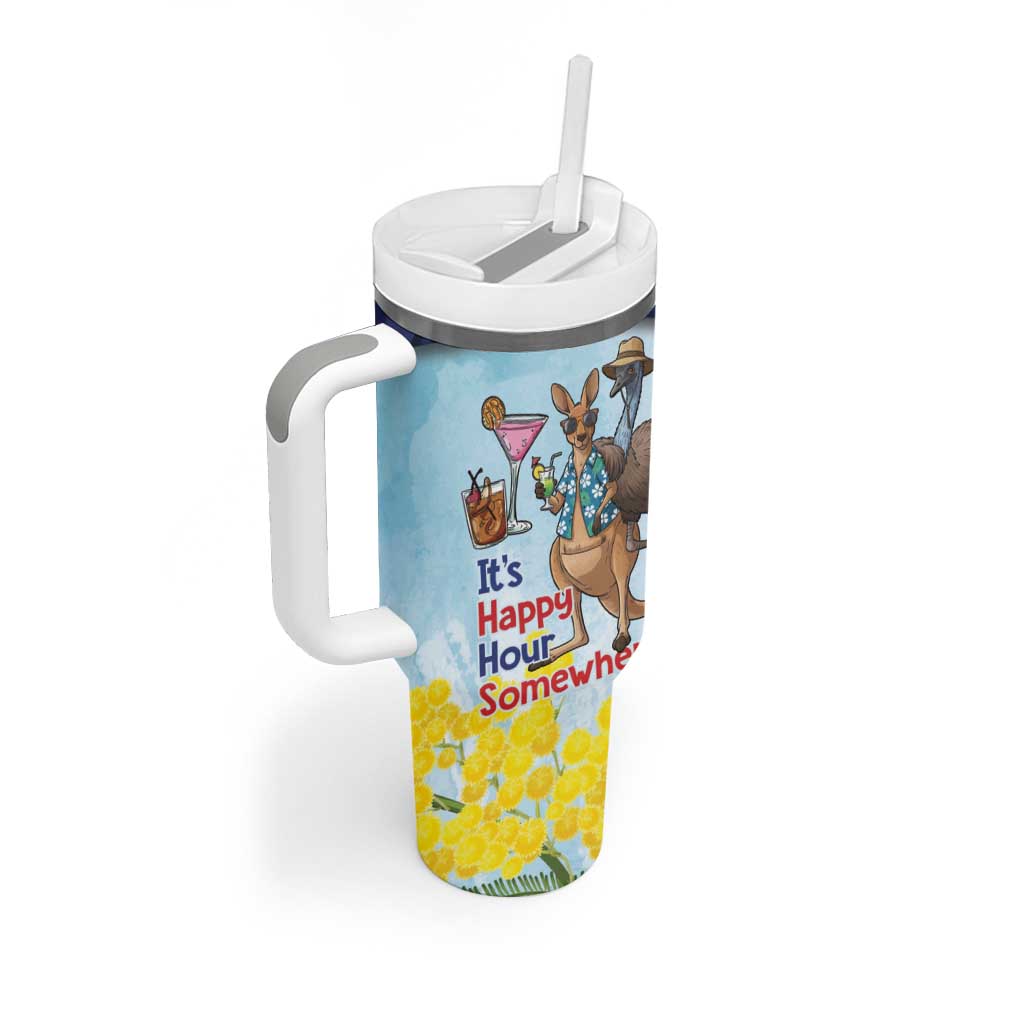 Chilling Kangaroo and Emu Australia Tumbler With Handle It's Happy Hour Somewhere - Aussie Hoodie