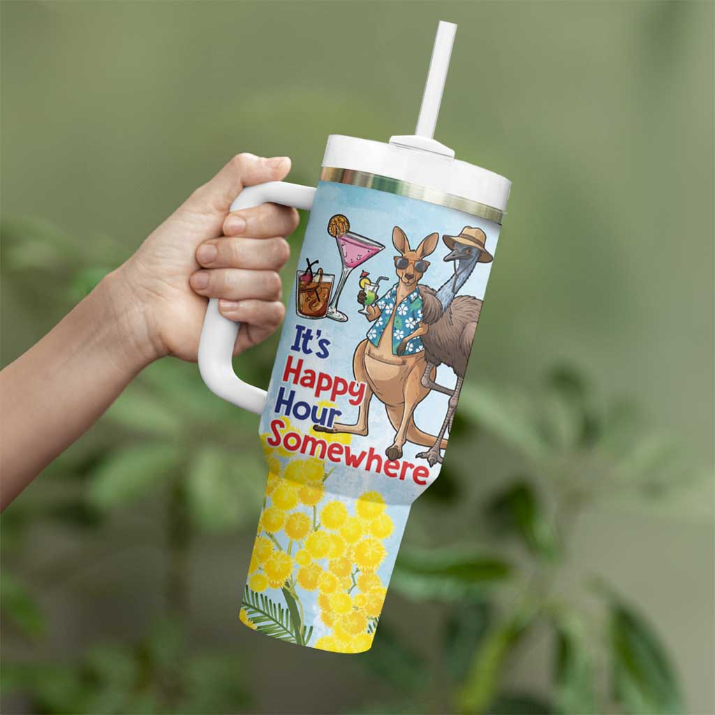 Chilling Kangaroo and Emu Australia Tumbler With Handle It's Happy Hour Somewhere - Aussie Hoodie
