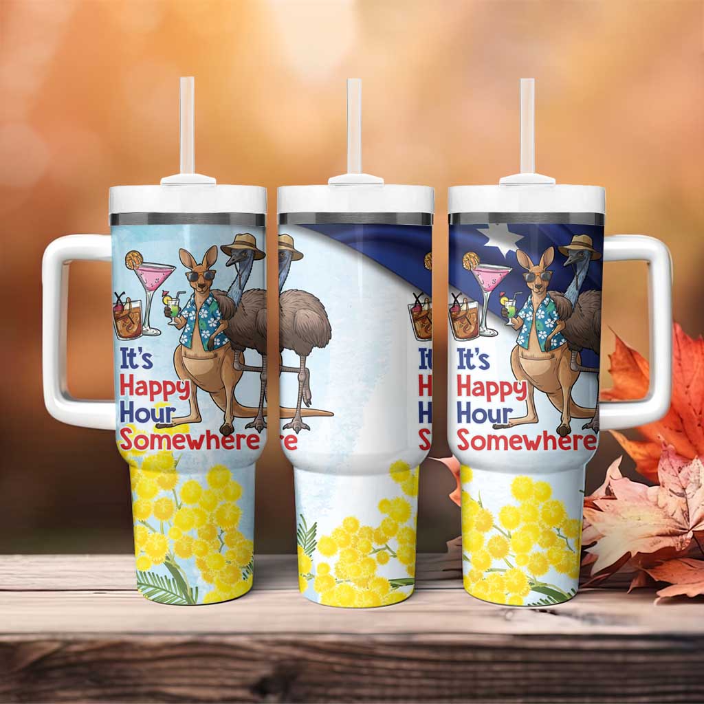 Chilling Kangaroo and Emu Australia Tumbler With Handle It's Happy Hour Somewhere - Aussie Hoodie